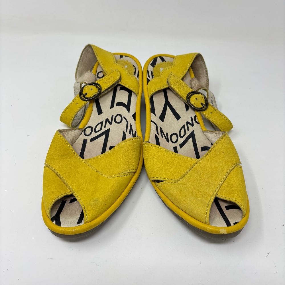 Fly London Yellow Suede Peep Toe Chunky Sandals Size 37 (6-6.5) - Picture 6 of 14
